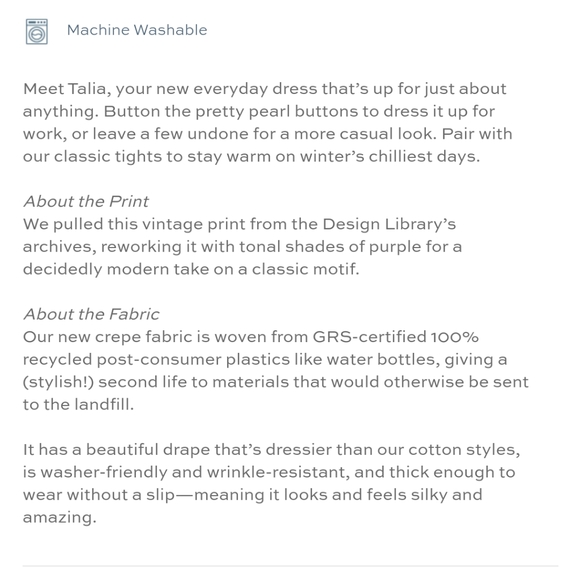 Hill House Home Talia Dress Lilac Tonal Crepe Large NWT - Picture 8 of 9